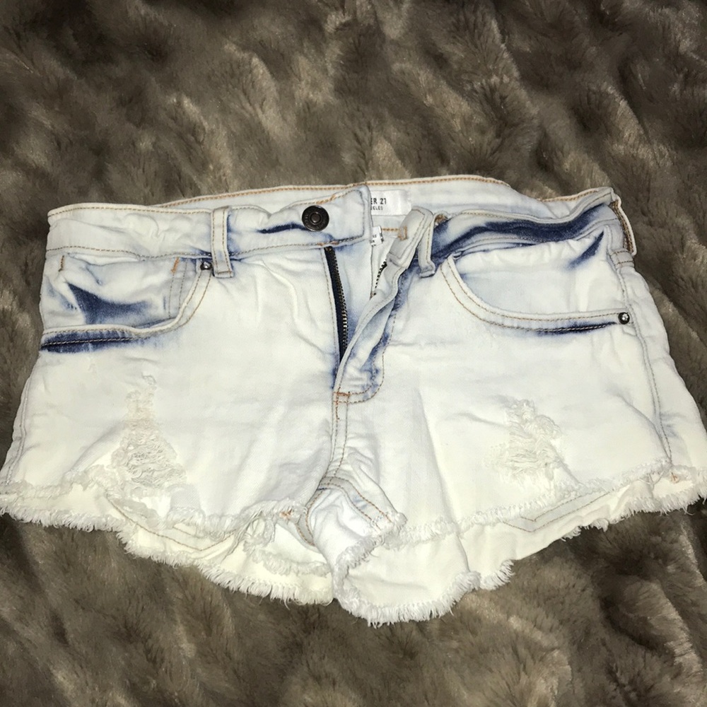 Destressed jean shorts